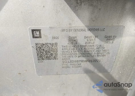 2021 Chevrolet Malibu Fwd Lt из США, поврежденный, VIN 1G1ZD5ST6MF013721